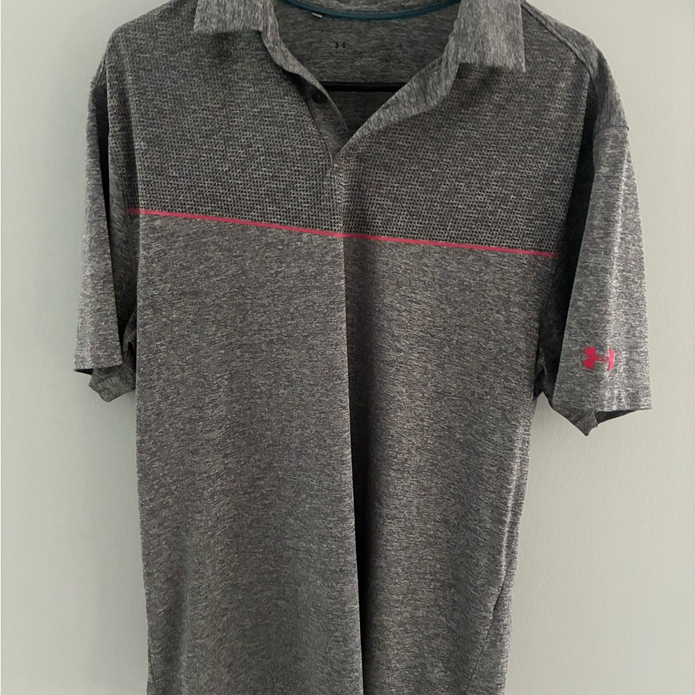 Under Armour Men's Golf Polo Shirt in Gray with pink Accents